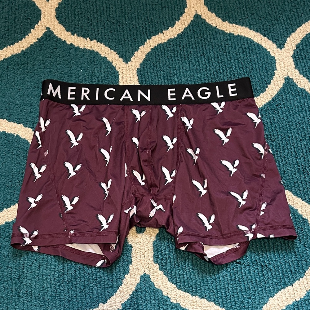 American Eagle Outfitters Men's Maroon Boxer Briefs with Bird Pattern Size Large